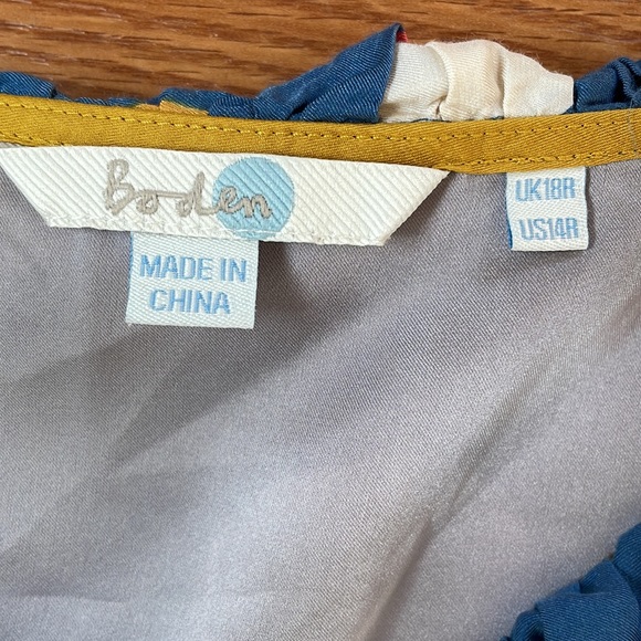 Boden Blue Polka Dot Silk Blend Short Sleeve Dress With Neck Ruffle Size U.S. 14 - Picture 8 of 11